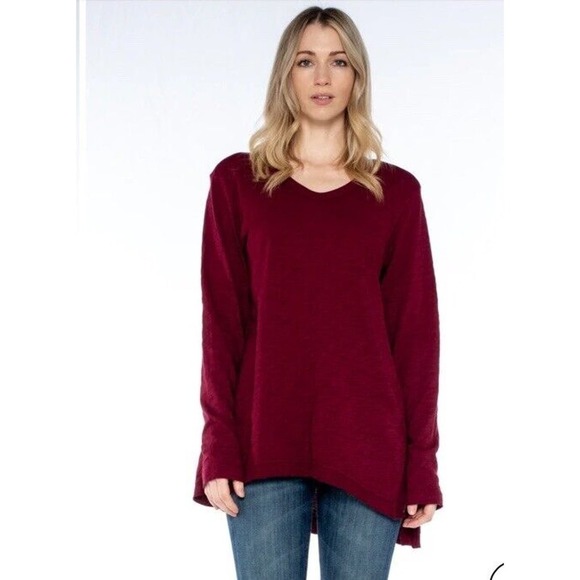 WILT Dark Cherry The Long Sleeve Asymmetrical Slouchy Tunic Top Size S - Picture 1 of 6